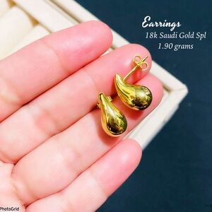 Real 18K Saudi Gold Teardrop Earrings